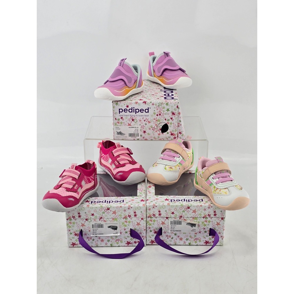 3 LOT Pediped Grip n Go Sneakers Baby Girls 4.5 Pink Purple Peach - New
